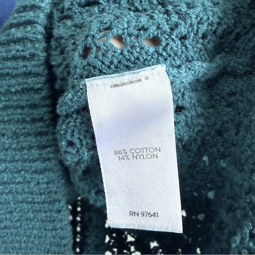 J. Jill Teal Blue Open Knit Pointelle Pullover Sweater Size Medium - Picture 4 of 6